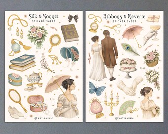 Historical Romance Sticker Sheet: Jane Austen Inspired, Vintage Romantic Regency Journal Stickers