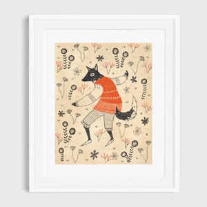 Dancing Wolf Fine Art Print Size A5 A4 Children's room Nursery Wall Art Whimsical illustration image 3