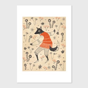 Dancing Wolf Fine Art Print Size A5 A4 Children's room Nursery Wall Art Whimsical illustration image 6