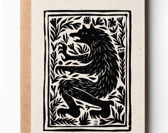Wolf Greeting Card: Botanical Werewolf Art, Kraft Envelope