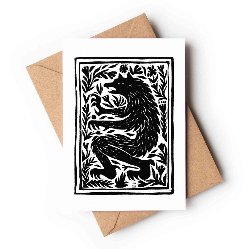 Werewolf Simple Card Wolf Greeting Card: Botanical Werewolf Art, Kraft Envelope - Etsy