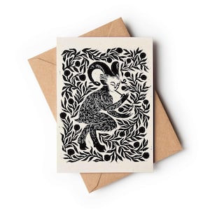 Carte Faune | Carte de voeux florale botanique | folklorique |  Carte magique de fantaisie de beaux-arts | Papier kraft respectueux de l'environnement
