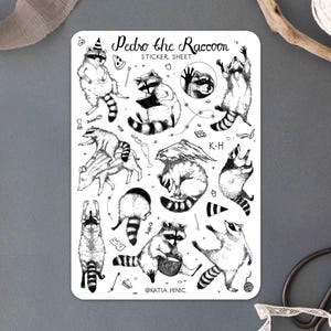 Peter der Waschbär Stickerbogen | Weiß | Tier Aufkleber | Bujo Scrapbook Aufkleber | Planer Bullet Journal Sticker