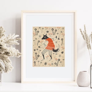 Dancing Wolf Fine Art Print Size A5 A4 Children's room Nursery Wall Art Whimsical illustration image 1