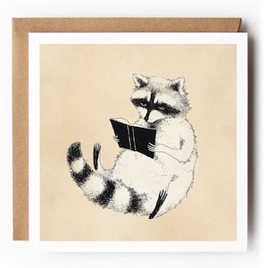 Wasbeerkaart lezen | Boekwenskaart | Folkloristisch |  Fijne kunst wasbeerkaart | Milieuvriendelijk kraftpapier
