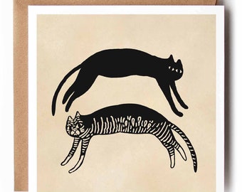 Two Cats Card | Cute Black Cat and Tabby Cat Greeting card | Folksy |  Fine art pet card | Eco friendly Kraft