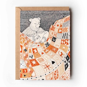 Mère coud carte | Carte de voeux ours | Fête des Mères | Courtepointe courtepointe à coudre | folklorique |  Carte beaux-arts | Papier kraft respectueux de l'environnement