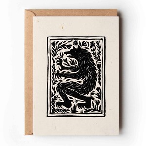 Karte Wolf | Botanische Blumengrußkarte | Volkstümlich |  Fine Art Werwolf Karte | Umweltfreundliches Kraftpapier