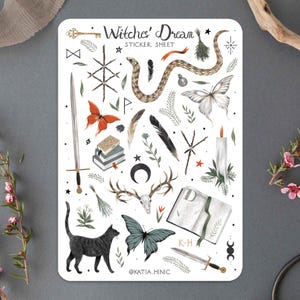 Stickervel Heksendroom | Wit | Fae Magic mystieke boekstickers | Bujo plakboekstickers | Stickers voor Bullet Journal-planners