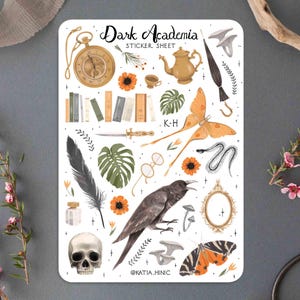 Stickervel Dark Academia | Wit zwarte Fae Magic mystieke boekstickers | Bujo plakboekstickers | Stickers voor Bullet Journal-planners