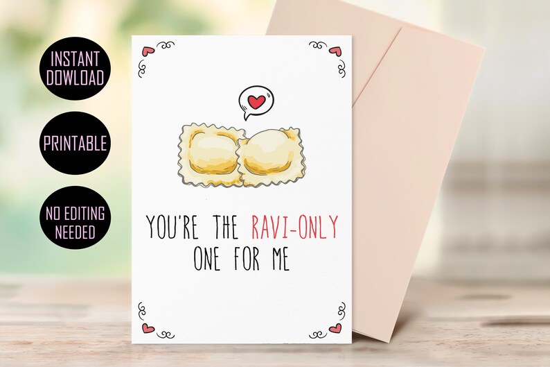Funny Valentine Card Ravioli Pasta Love You Food Pun Card Etsy