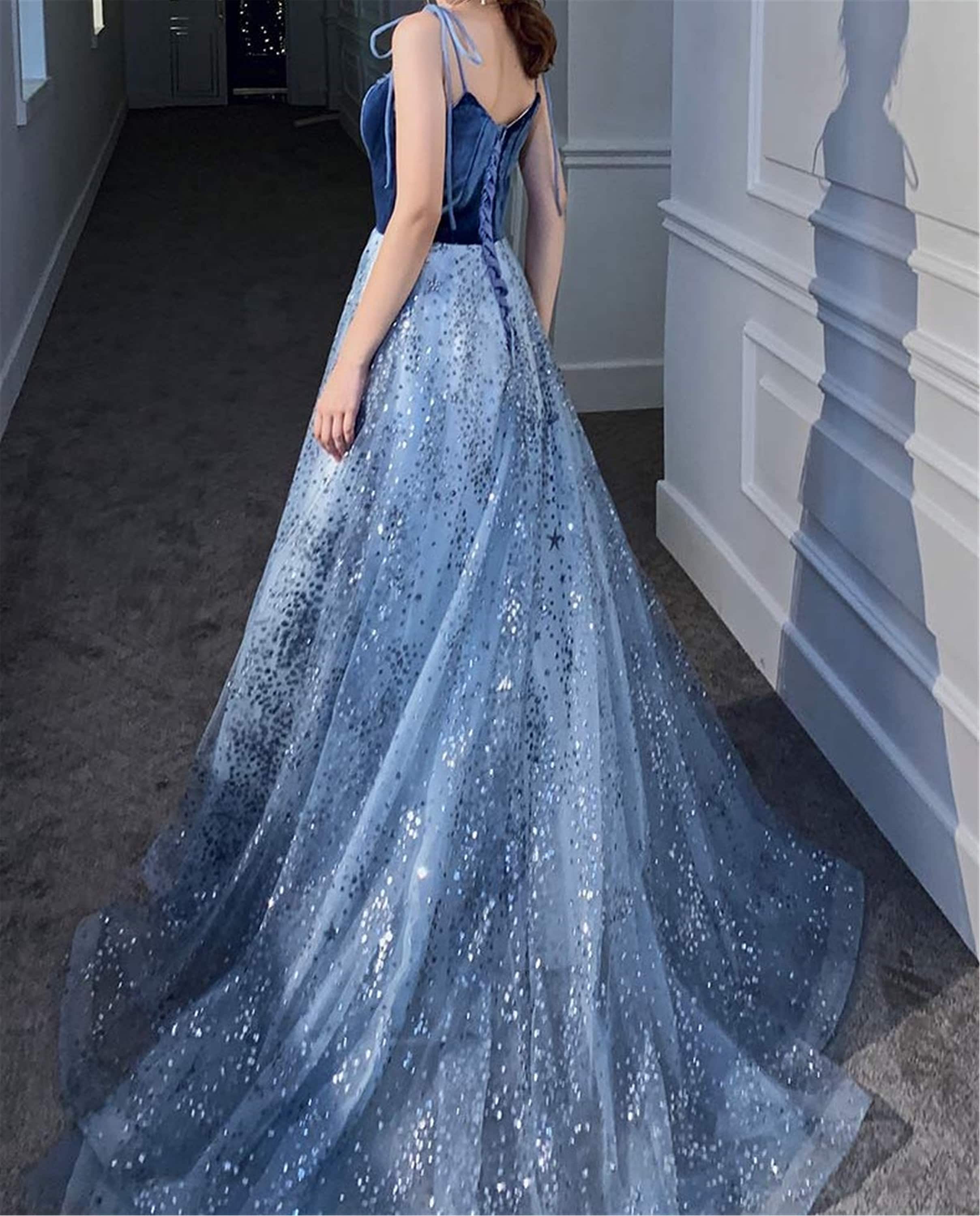 Blue Velvet Prom Dress Ball Gown Tulle/Long Decent Party Etsy