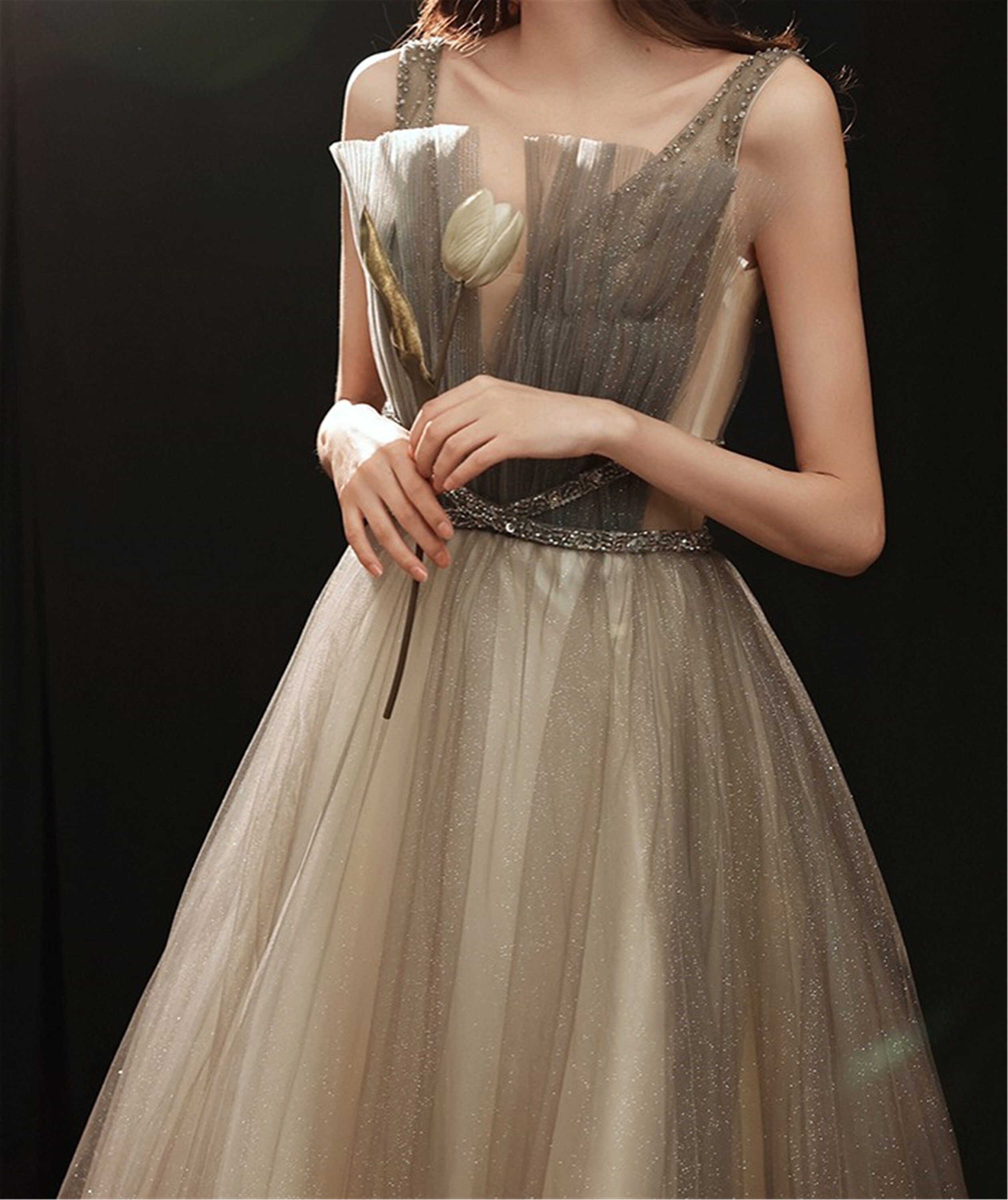 beaded tulle gown