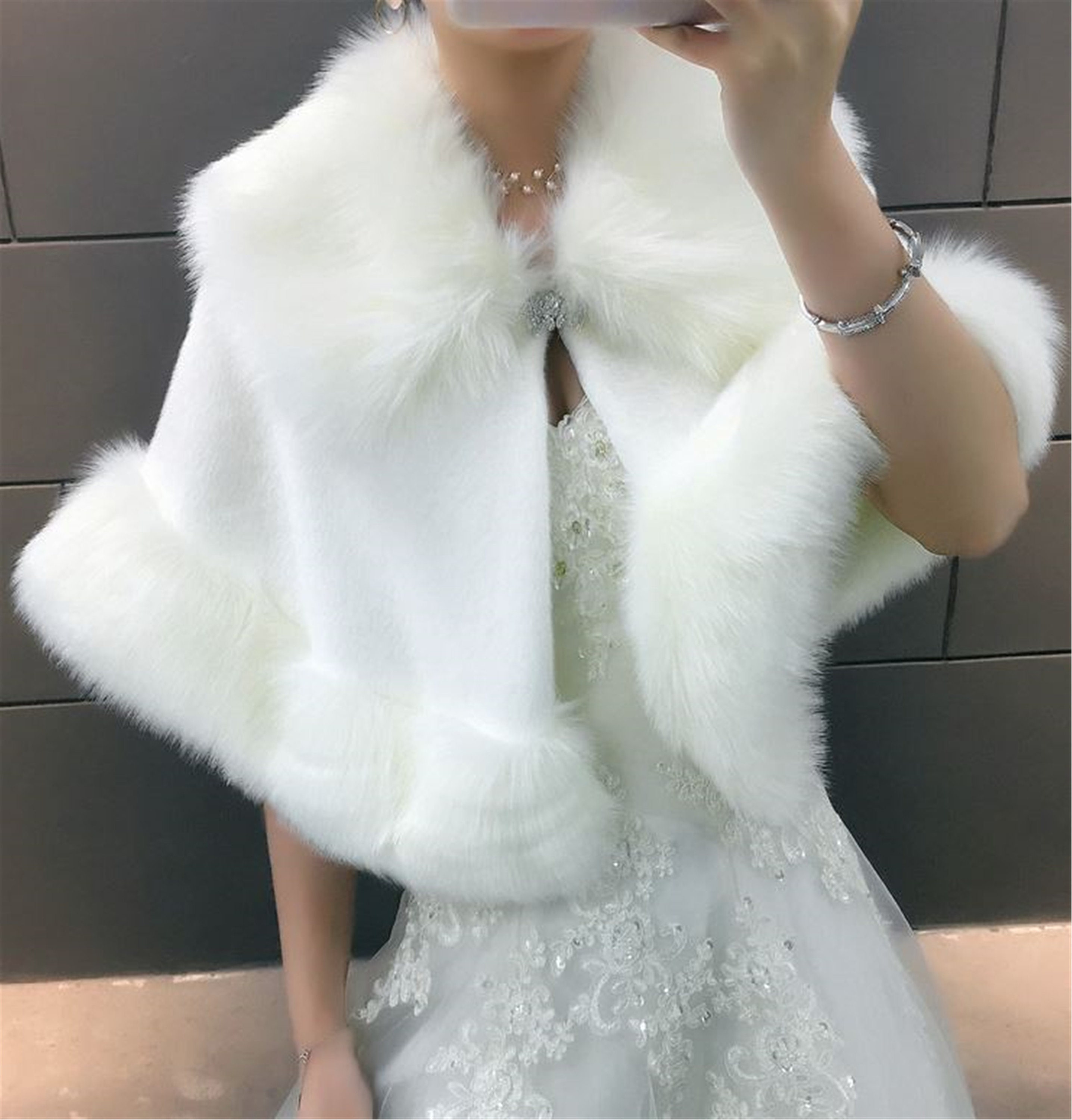 White Wedding Shawls And Wraps Faux Fur Bridal Shawl Etsy