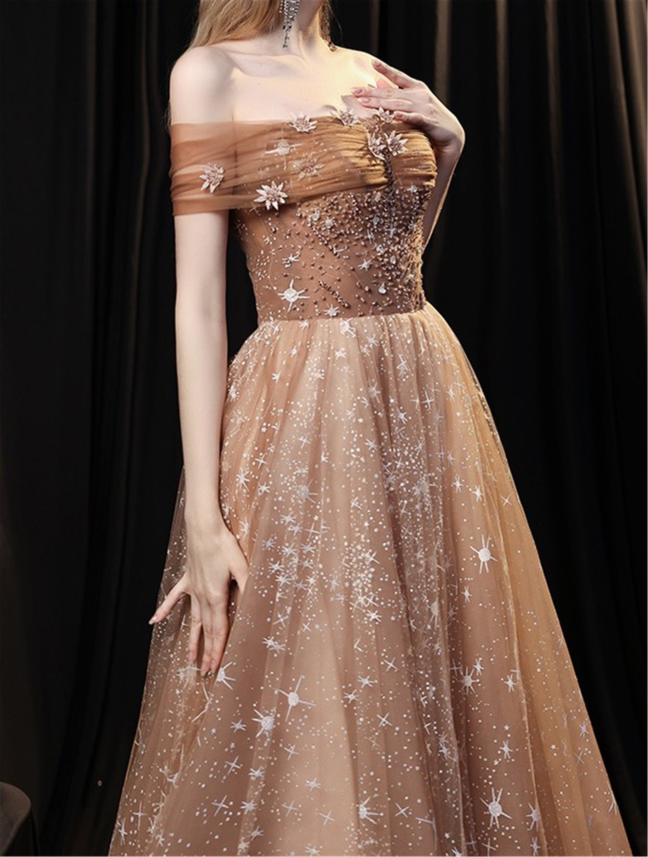 light orange ball gown