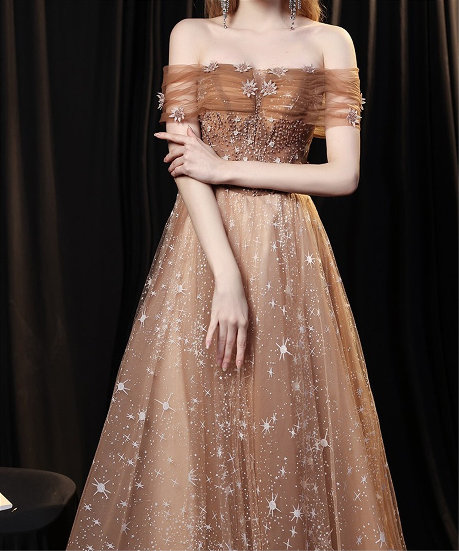 light orange ball gown
