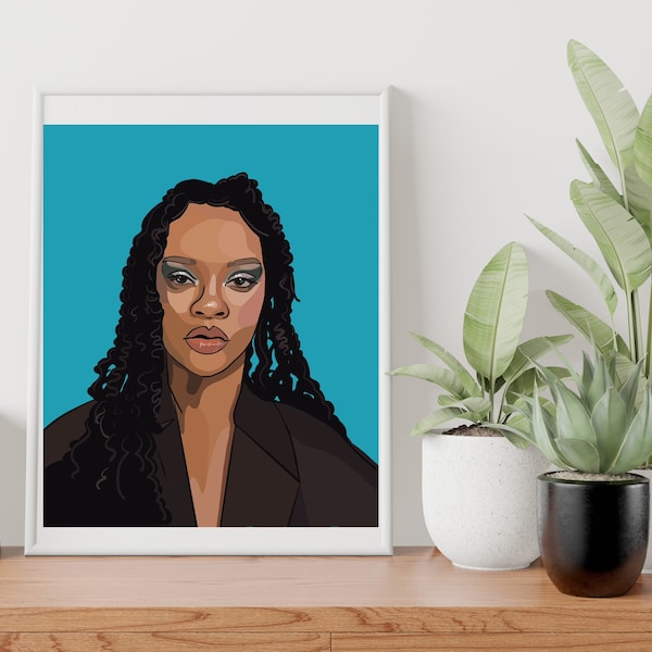 Rihanna Digital Design Art Super Bowl Half Time Show- Celebrate Black History Month- Minimal Wall Decor