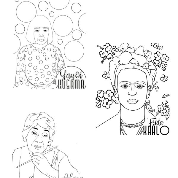 Women In Art - Coloring Page Bundle (Yayoi Kusama. Frida Kahlo, Alma Thomas) Art Classroom, Printable Download, Women’s history month