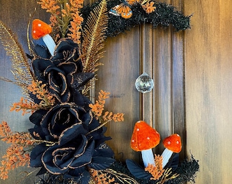 Dark, Halloween one of a Kind Magical Fairy Crescent Moon Wreath