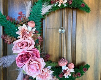 One of a kind cottagecore, Suncatcher, floral and Moss Wreath