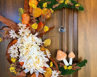 One of a Kind, Autumn, Fall Magical Fairy Crescent Moon Wreath