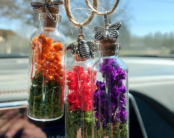 Dried Flower Car Charm, Rear View Mirror Decor, Bohemian Lifestyle, Hippie Car Accessory