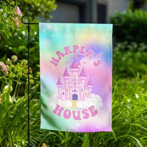 Playhouse Welcome Sign Personalized Princess Castle Flag Custom Rainbow Sign Playhouse Gift For Girl Clubhouse Sign Outdoor Garden Decor