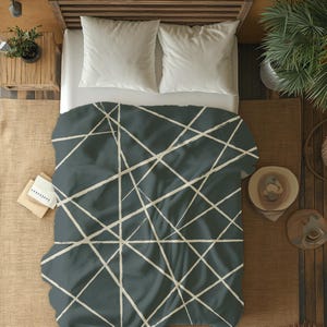 Modern Duvet Cover Queen Geometric Bedding Contemporary Room Decor Abstract Duvet King Green Stripe Pillow Cover Boho Aesthetic Comforter