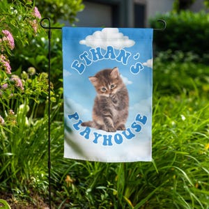 Kid Playhouse Name Sign Personalized Play House Flag For Boy Kitten Decor Custom Little Girl Cat Flag Playroom Outdoor Clubhouse Accessories
