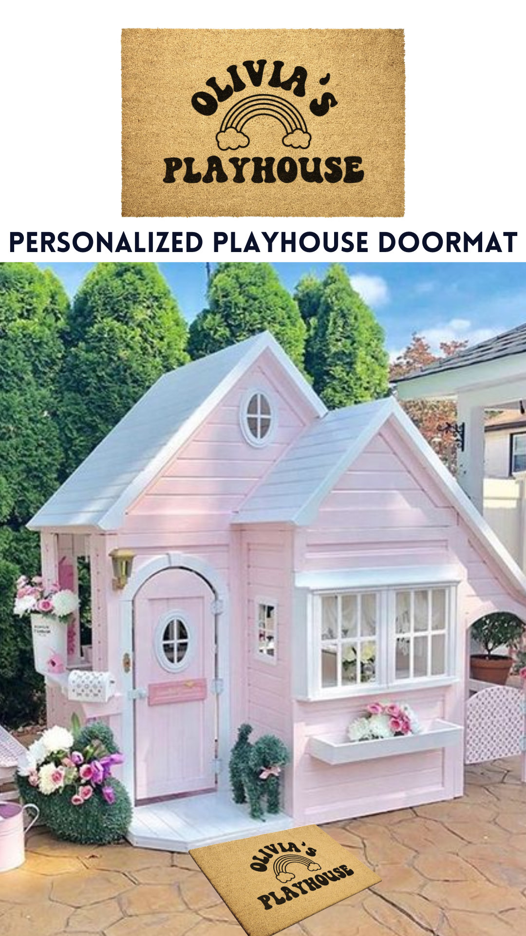 Personalized Playhouse Doormat Kids Playhouse Decor Kids Rug Playhouse