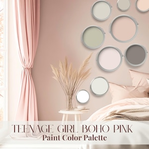 Paleta de colores boho: esquema de pintura rosa empolvado, paleta de colores rosa ruborizado, colores para dormitorios de adolescentes, paleta de colores neutros para dormitorios de Benjamin Moore