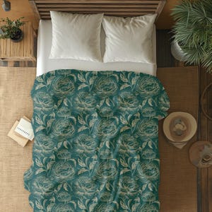 Dark Floral Bedding Abstract Modern Dark Green Duvet Cover Modern King Comforter Peony Flower Bedroom Decor Botanical Romantic Home Decor