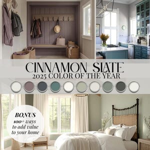 Color of the year 2025 CINNAMON SLATE Benjamin Moore home color palette whole house paint scheme plum brown interior design paint palette