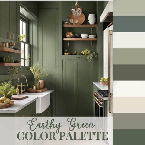 Sage Green Color Palette Boho Kitchen Paint Scheme Idea Earthy Green Home Decor Organic Modern Living Room Forest Earth Tone Interior Design