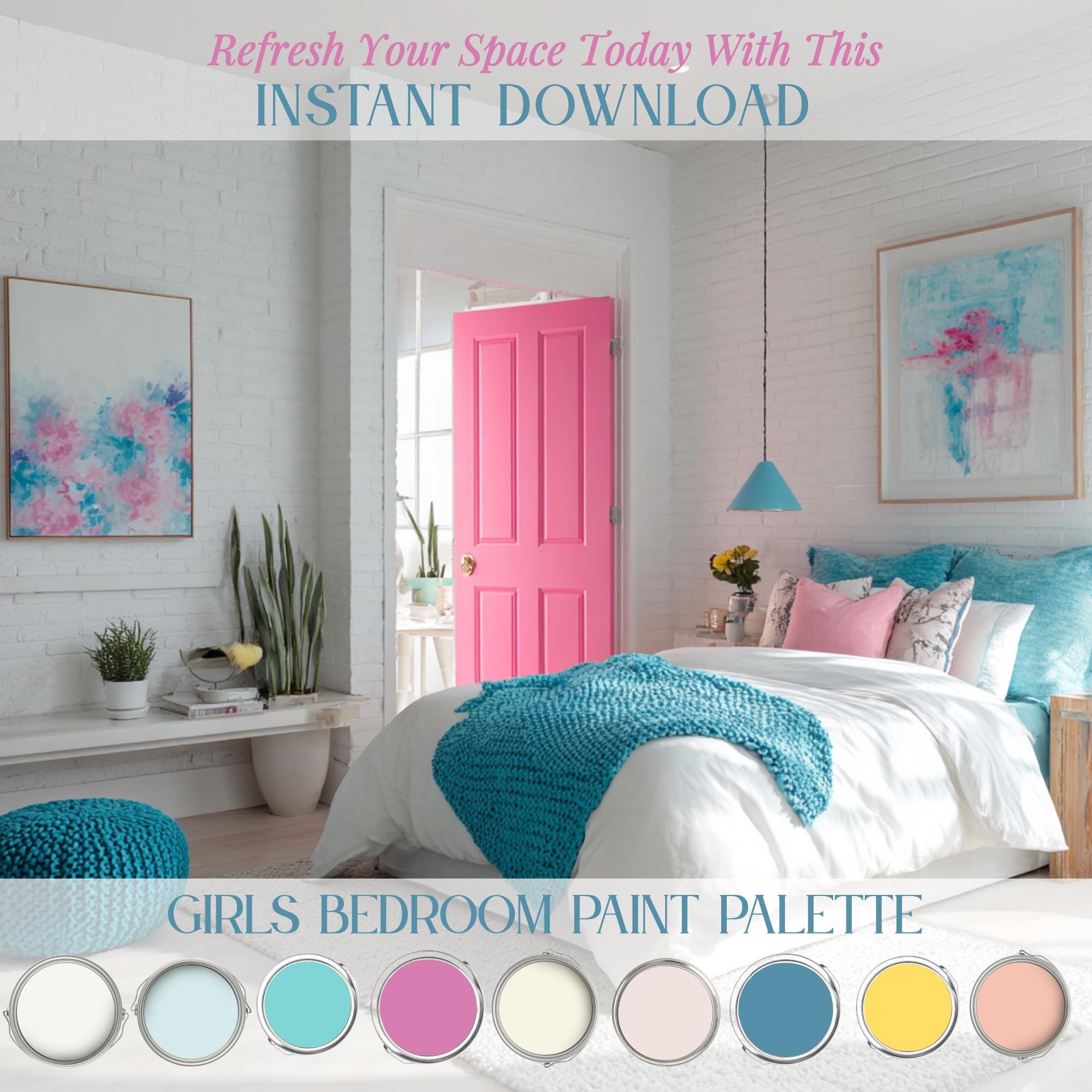Buy Girl Bedroom Paint Color Palette Butter Yellow Hot Pink Blue Pastel  Color Scheme Kid Pastel Decor Teenage Room Bright Preppy Paint Color Online  in India - Etsy, image size:2000x2000