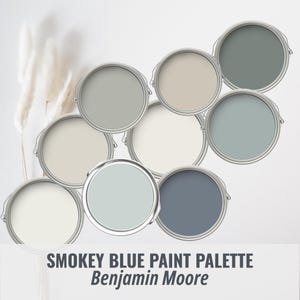 Paleta de colores de pintura azul grisáceo de Benjamin Moore, color azul acero para cocina, esquema de pintura interior de mezclilla, dormitorio costero tranquilo verde azulado, Revere Pewter