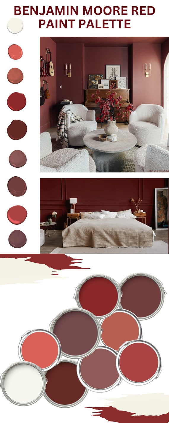 Benjamin Moore RED Color Palette Burgundy Paint Scheme Muted Red Tone  Kitchen Cabinet Neutral Red Cottage Interior Design Red Home Decor - Etsy  Sweden, image size:570x1425