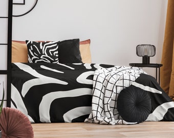 Black And White Modern Duvet Set Modern Geometric Duvet King Size Duvet Queen Duvet Cover White And Black Hotel Bedding Monochrome Duvet