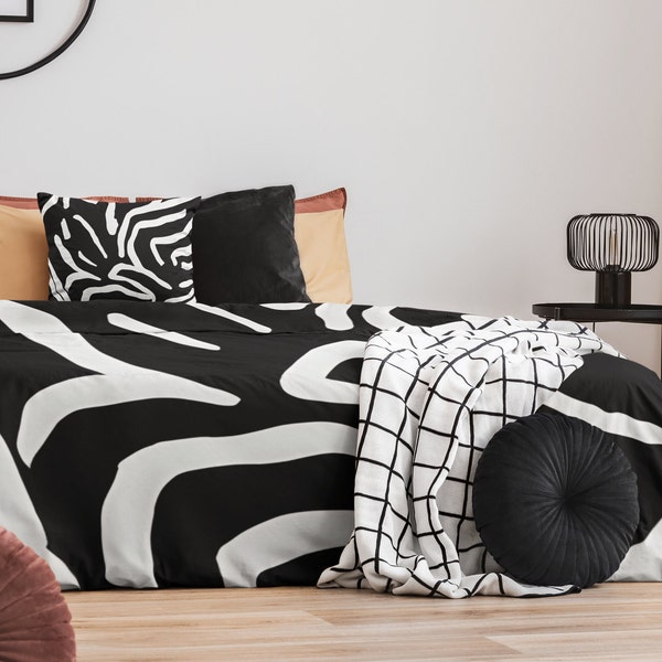 Black And White Modern Duvet Set Modern Geometric Duvet King Size Duvet Queen Duvet Cover White And Black Hotel Bedding Monochrome Duvet