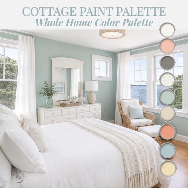 Cottage Interior Design Coastal Farmhouse Paint Color Blue Grey Beach House Bedroom Idea Pastel Bathroom Decor Yellow Cottagecore Home Inspo