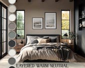 Revere Pewter Color Palette Interior Design Modern West Coast Elegant Bedroom Paint Scheme Accent Wall Kitchen Cabinet Warm Neutral Paint