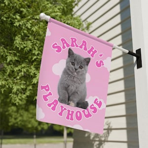 Playhouse Flag Personalized Play House Sign Kitten Decor Gift Custom Little Girl Outdoor Cat Flag  Little Tike House Sign Playroom Decor