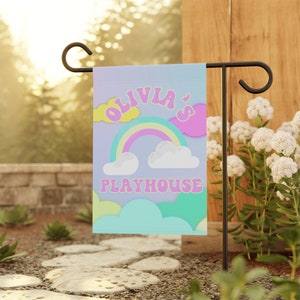 Kids Playhouse Sign Personalized Boho Rainbow Sign Playhouse Flag Girl Clubhouse Sign Outdoor Playhouse Decor For Kid Gift For Playhouse