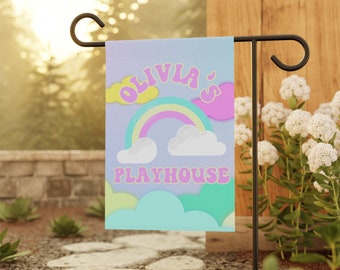 Kids Playhouse Sign Personalized Boho Rainbow Sign Playhouse Flag Girl Clubhouse Sign Outdoor Playhouse Decor For Kid Gift For Playhouse