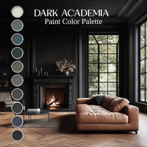 Moody Home Paint Color Palette Speakeasy Idea Dark Academia Kitchen Cabinet Inspo Whole House Dark Paint Scheme Interior Design Office Color