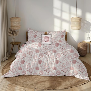Ocean Theme Bedding Sea shell Duvet Cover Pink Ocean Dorm Decor Bedroom Kid Beachy Seashell Trend Coastal Comforter Nautical Bed Set King