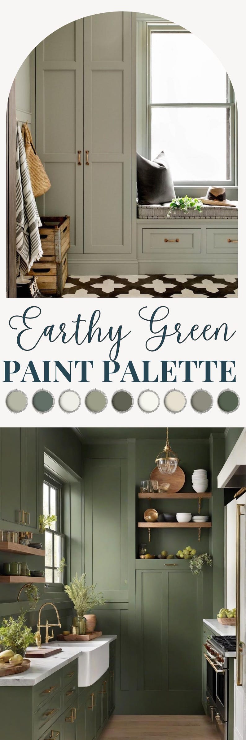 Sage Green Color Palette Boho Kitchen Paint Scheme Idea Earthy Green Home Decor Organic Modern Living Room Forest Earth Tone Interior Design