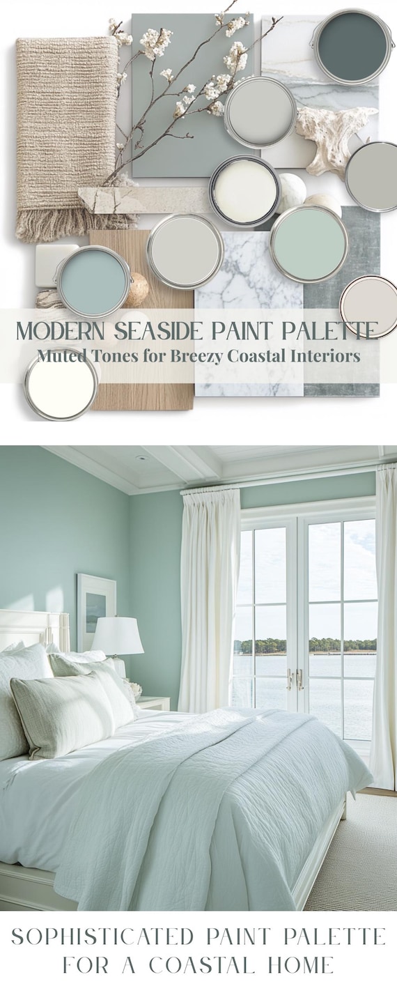 Modern Seaside Paint Palette Coastal Calm House Paint Color Blue Green  Natural Master Bedroom Color Benjamin Moore Sea Green Calm Bathroom - Etsy  Israel, image size:570x1425