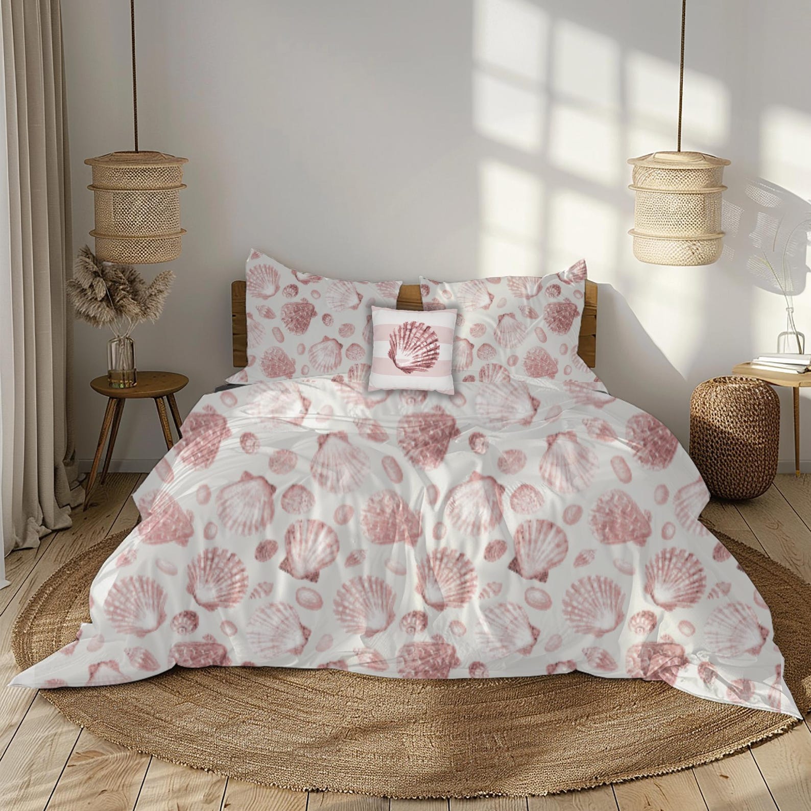 Seashell Duvet Cover Blue Nautical Bedding King Beach House Decor