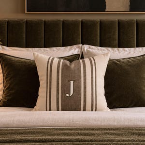 Custom Throw Pillow Brown Stripe Personalized Letter Cushion Monogram Christmas Gift Equestrian Home Decor Rustic Bedroom Initial Pillowcase